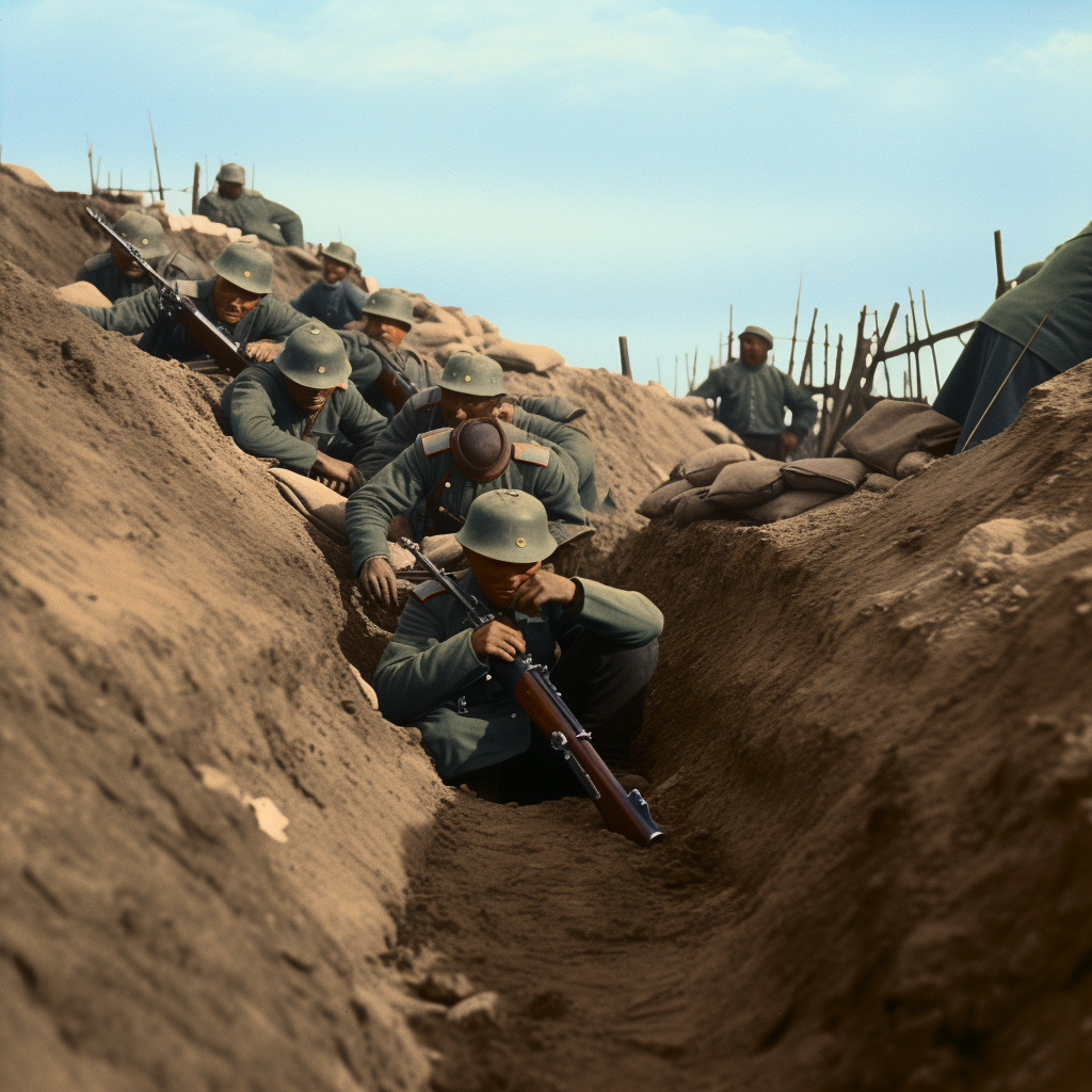 Midjourney Symbolbild russische Soldaten im Schützengraben.