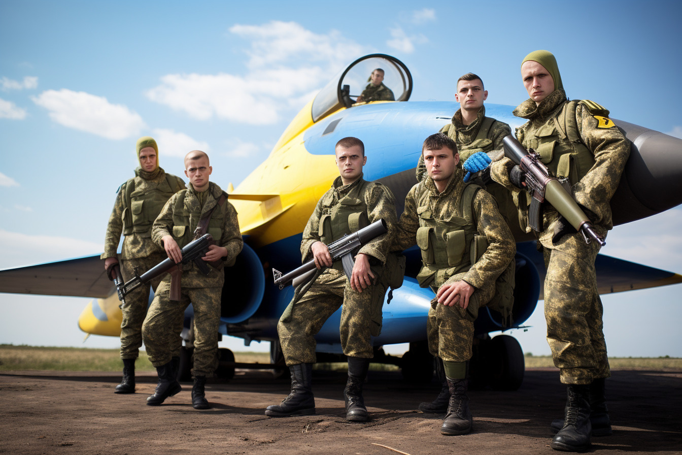 MIDJOURNEY-Symbolbild: Soldaten vor F-16-Kampfjet