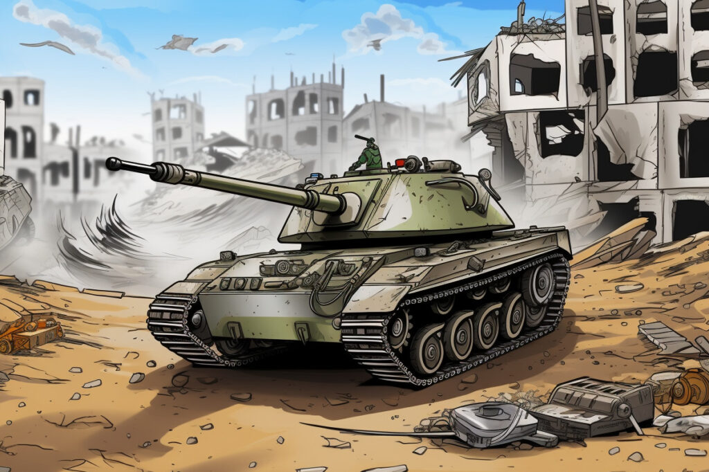 Symbolbild KI-generiert durch Midjourney: Panzer in Gaza.