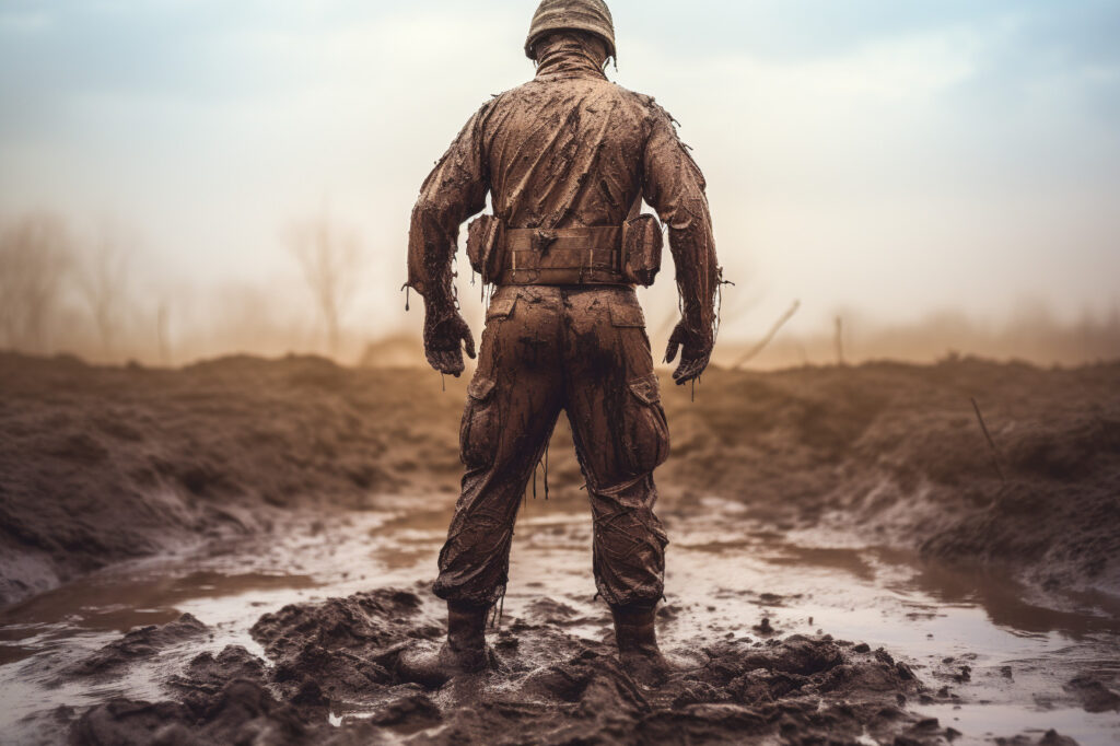 Midjourney-Symbolbild: Soldat im Matsch
