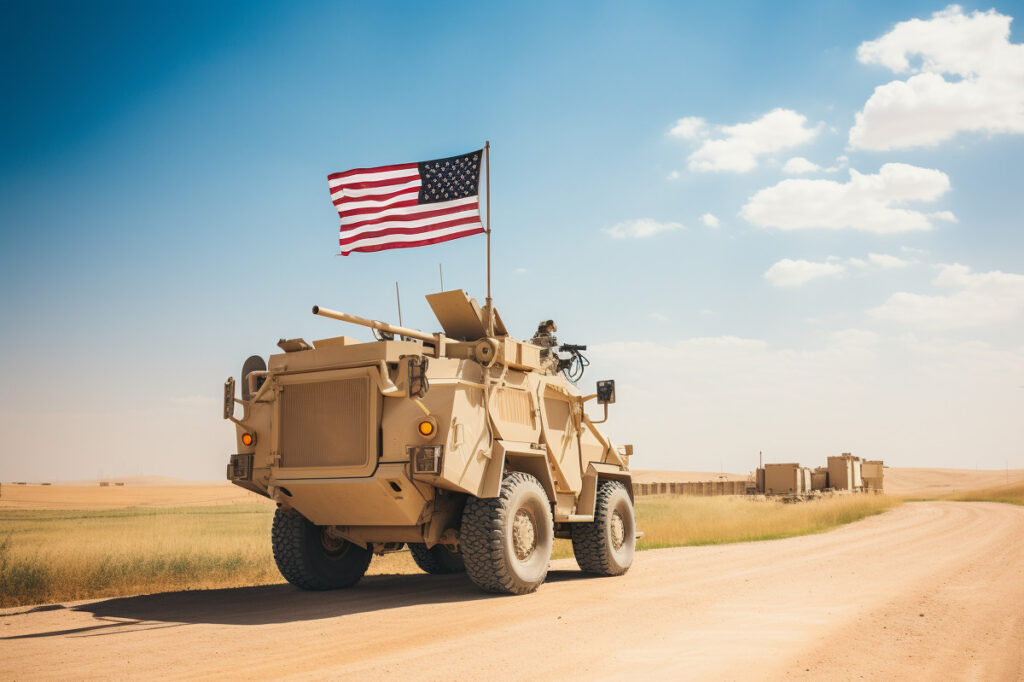 Symbolbild KI-generiert mit Midjourney: US-Militärfahrzeug in der Wüste